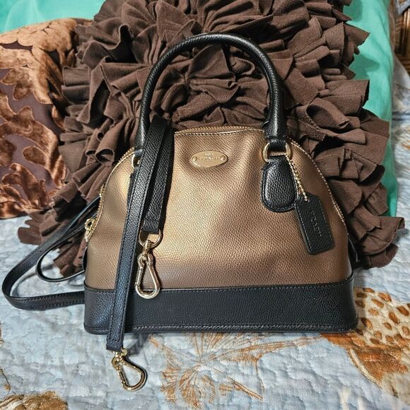 Coach Mini Cora Domed Satchel in Bicolor Metallic Crossgrain Leather - Picture 2 of 8